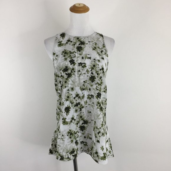 THEORY Gray Green Floral Print KALSTINN Calla 100% Silk High Neck Top - Picture 5 of 10